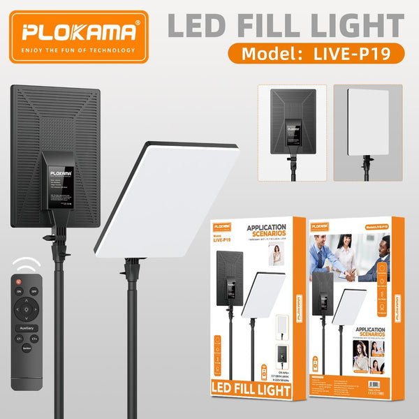 Fill Light 19" LED panel Plokama LIVE-P19 for Photography/Videography/content Creation with Remote Controller and Ballhead