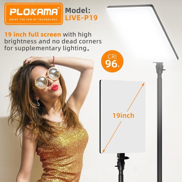 Fill Light 19" LED panel Plokama LIVE-P19 for Photography/Videography/content Creation with Remote Controller and Ballhead