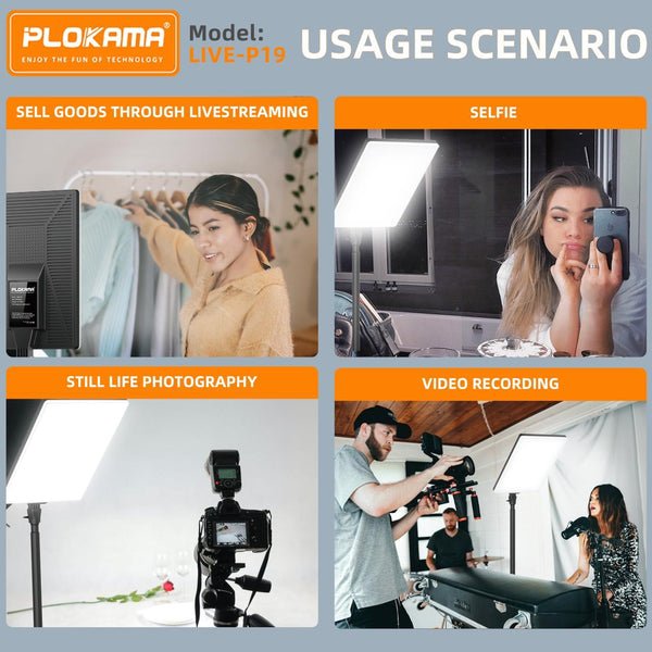 Fill Light 19" LED panel Plokama LIVE-P19 for Photography/Videography/content Creation with Remote Controller and Ballhead
