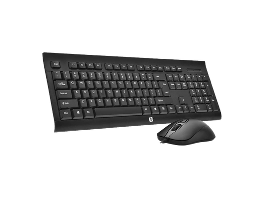 مجموعة لوحة مفاتيح وماوس HP Gaming KM100 سلكية، 104 مفاتيح، 8 مفاتيح حمراء قابلة للاستبدال، تصميم مقاوم للماء، تتبع بصري بالأشعة تحت الحمراء، دقة تصل إلى 1600 نقطة في البوصة، طول الكابل 1.5 متر، تخطيط إنجليزي-عربي، أسود