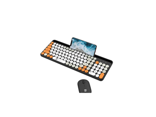 مجموعة لوحة المفاتيح والماوس اللاسلكية R8 1930 باللون الأسود الملون مع فتحة بطاقة الهاتف المحمول