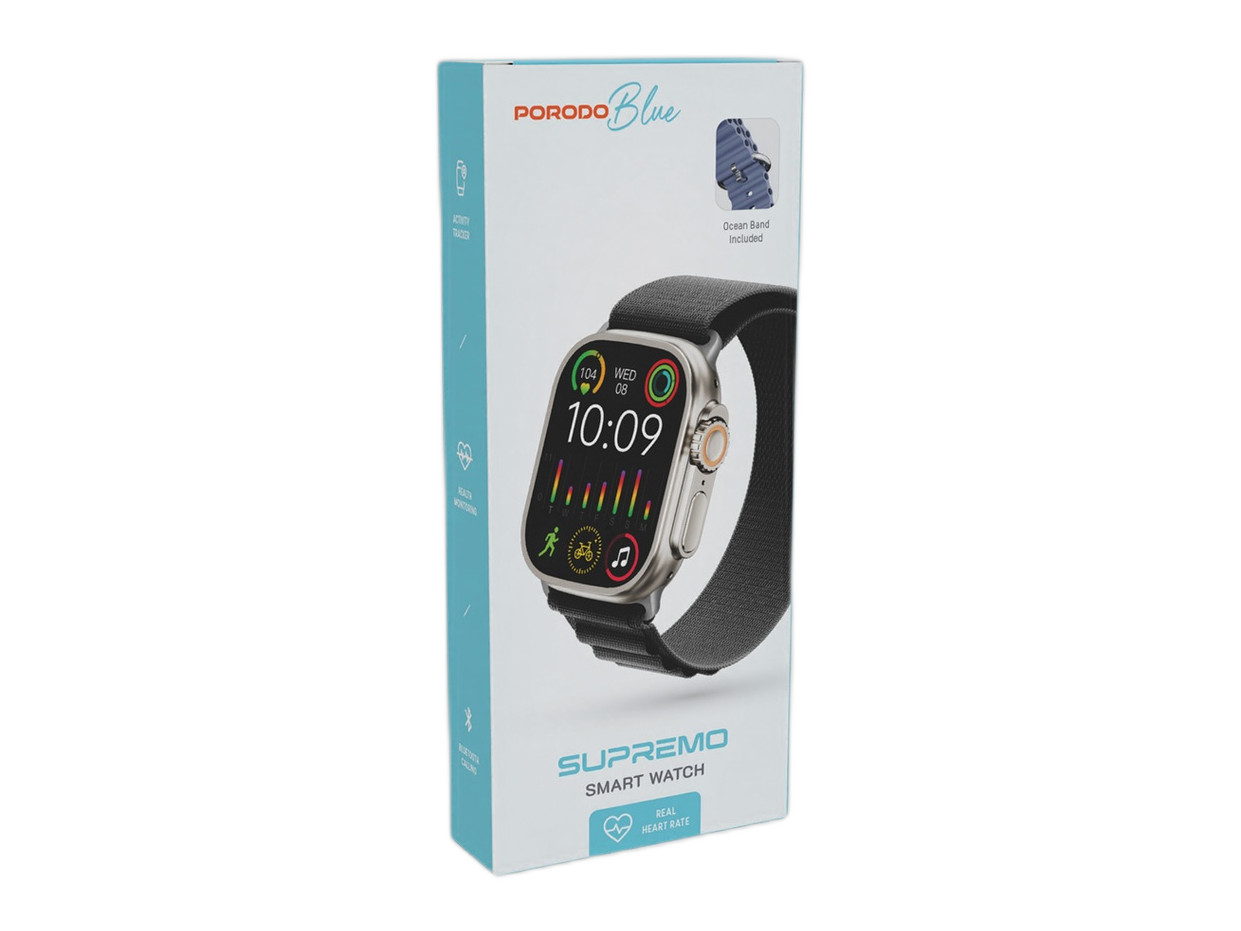 Porodo Smart Watch Blue Supremo Smart Watch Black dial WITH TWO STRAPS - (PB-SUPREMOTI-BK)