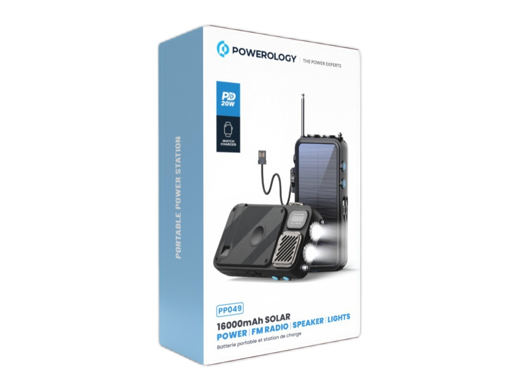 Powerology Power Bank FM Radio Solar Wireless PowerBank 16000 mAh - (PPBCHA49)