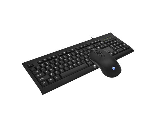 مجموعة لوحة مفاتيح وماوس HP Gaming KM100 سلكية، 104 مفاتيح، 8 مفاتيح حمراء قابلة للاستبدال، تصميم مقاوم للماء، تتبع بصري بالأشعة تحت الحمراء، دقة تصل إلى 1600 نقطة في البوصة، طول الكابل 1.5 متر، تخطيط إنجليزي-عربي، أسود