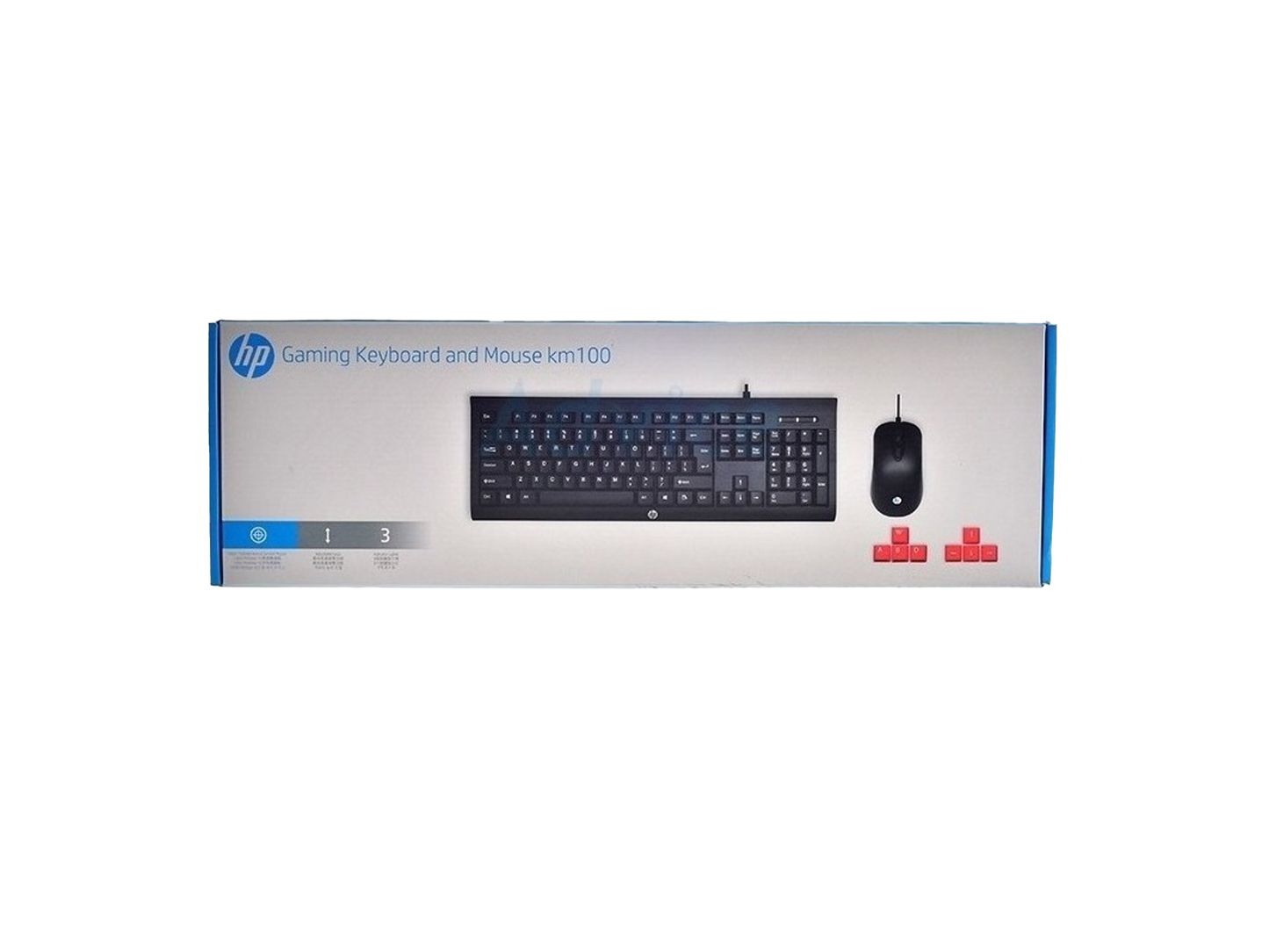 Keyboard and Mouse Combo HP Gaming Wired KM100, 104 Keys, 8x RED Replaceable Keys, Water-Proof Design, Infrared Optical Tracking, Up to 1600 DPI, 1.5m Cable Length, ENG-ARAB Layout, Black