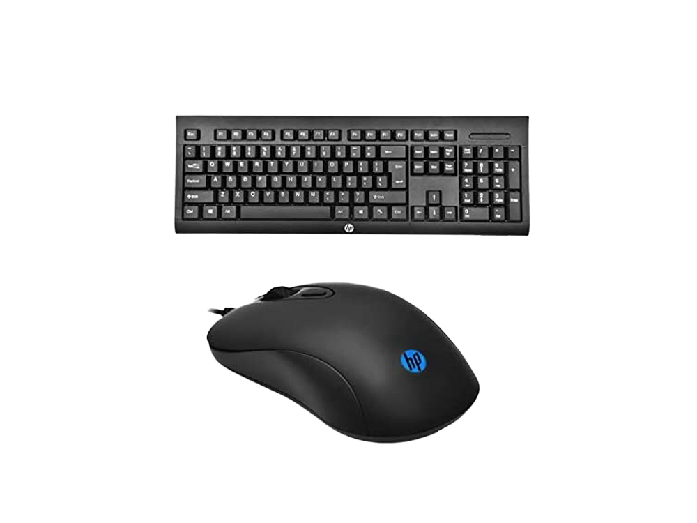 Keyboard and Mouse Combo HP Gaming Wired KM100, 104 Keys, 8x RED Replaceable Keys, Water-Proof Design, Infrared Optical Tracking, Up to 1600 DPI, 1.5m Cable Length, ENG-ARAB Layout, Black