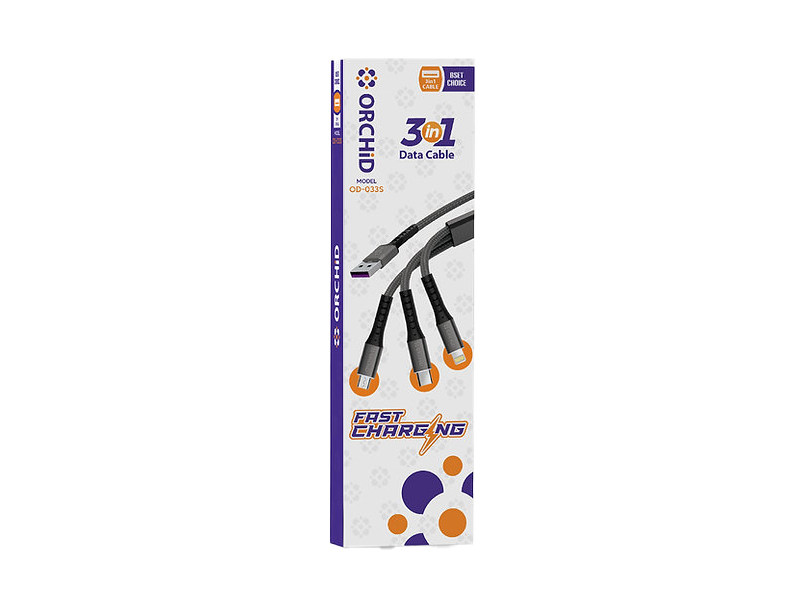 Orchid Cable USB 3in1 Type A to Type C Lightning Micro Fast Charging Data cable OD-033S