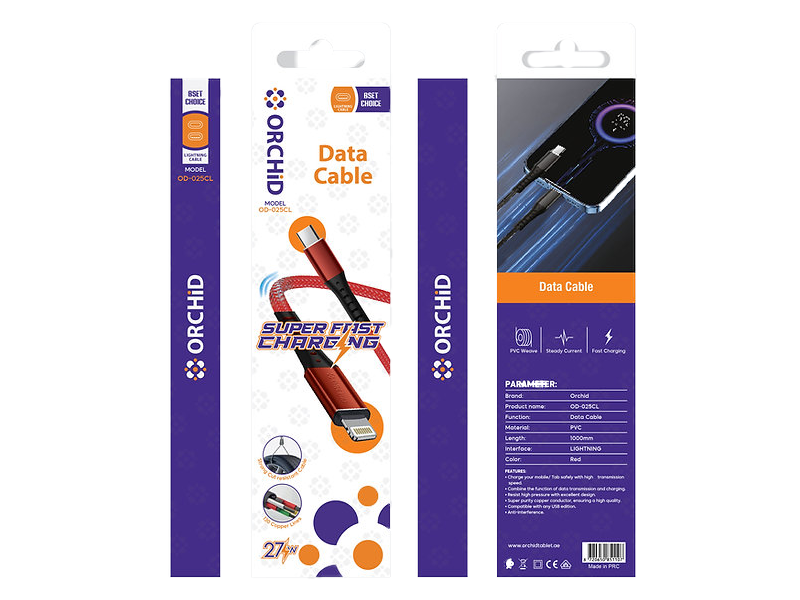 Orchid Cable USB Type C to Lightning 27W Super-Fast Charging for Apple Devices OD-025CL