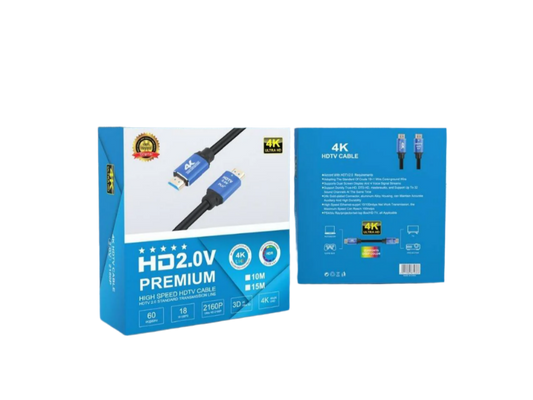 كابل HDMI HDTV 2.0 5 متر 4K UHD عالي السرعة HDTV 4K@60Hz كابل دائري فائق الدقة، خط نقل قياسي، موصل مطلي بالذهب عيار 24 قيراط، يدعم إيثرنت 10/100 ميجابت في الثانية، يعمل مع التلفزيون / جهاز العرض / صندوق الألعاب / الكمبيوتر المحمول، 5 متر، أزرق