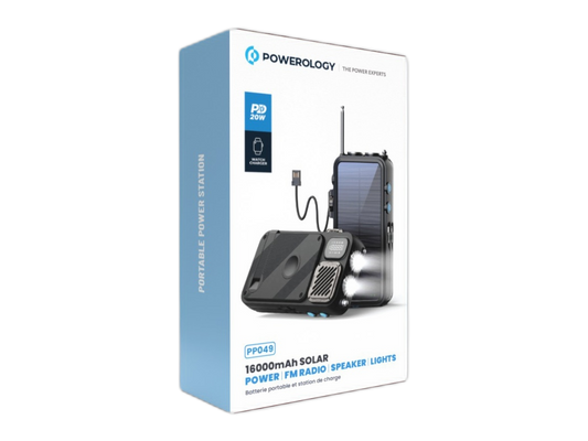 Powerology Power Bank FM Radio Solar Wireless PowerBank 16000 mAh - (PPBCHA49)
